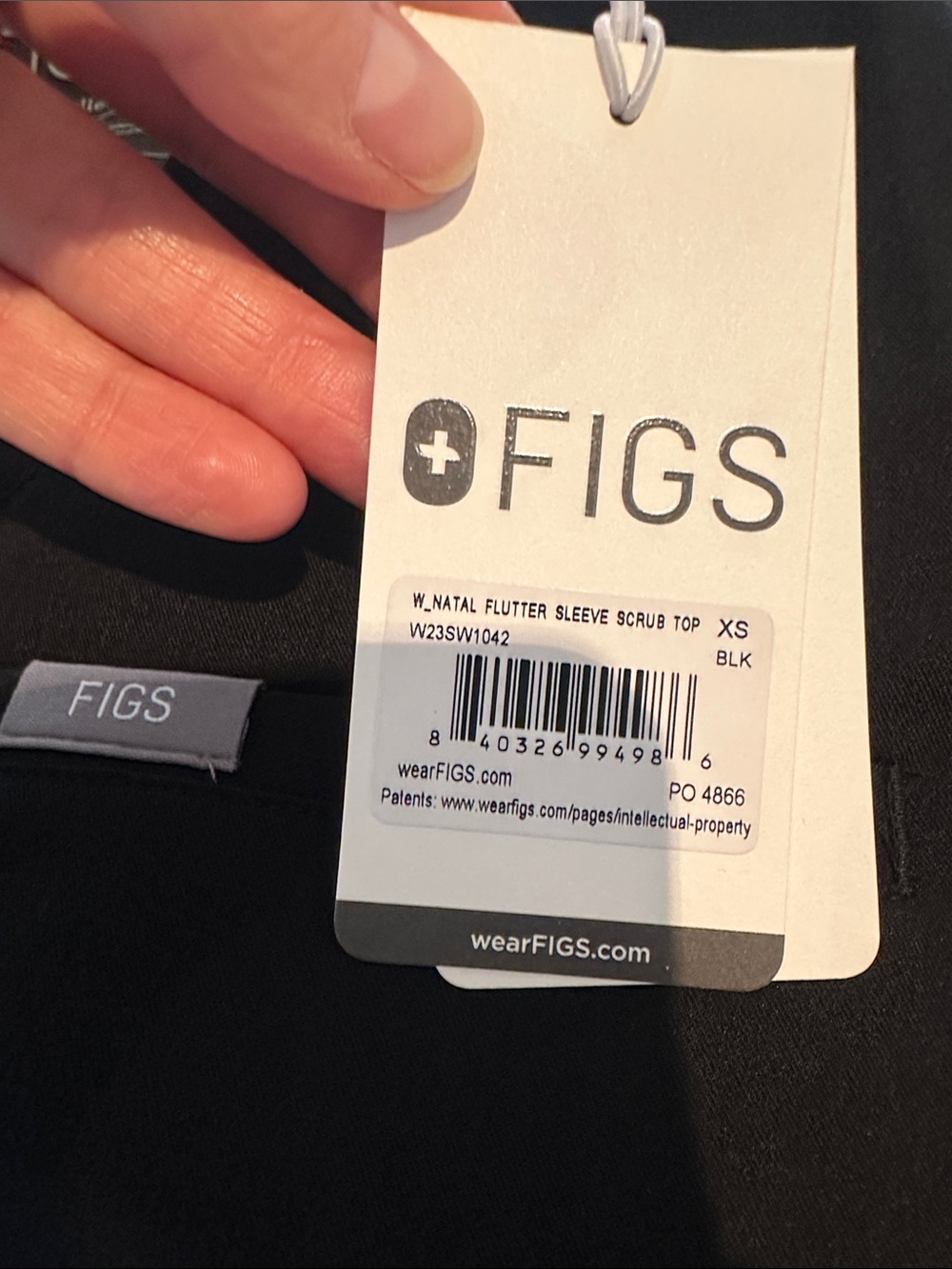 Figs Black Medical Scrub Top with Chest Pocket and Tag - Picture 2 of 2